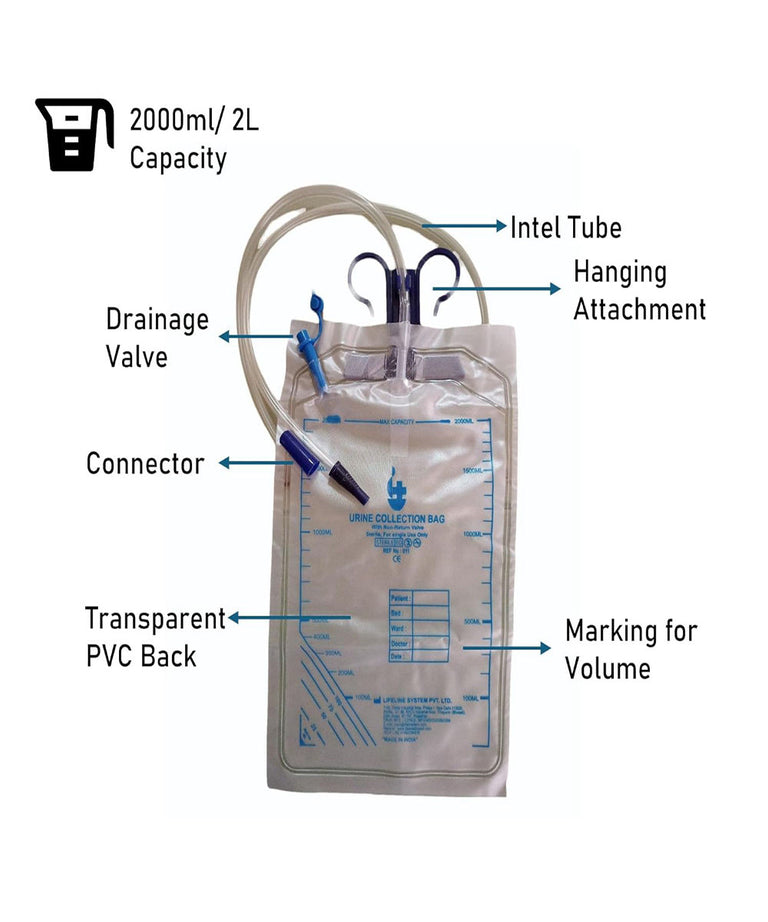 LIFELINE Disposable Urine Bags, 2000ml/ 2L, Super Absorbent, Ziplock Seal (PACK OF 5)