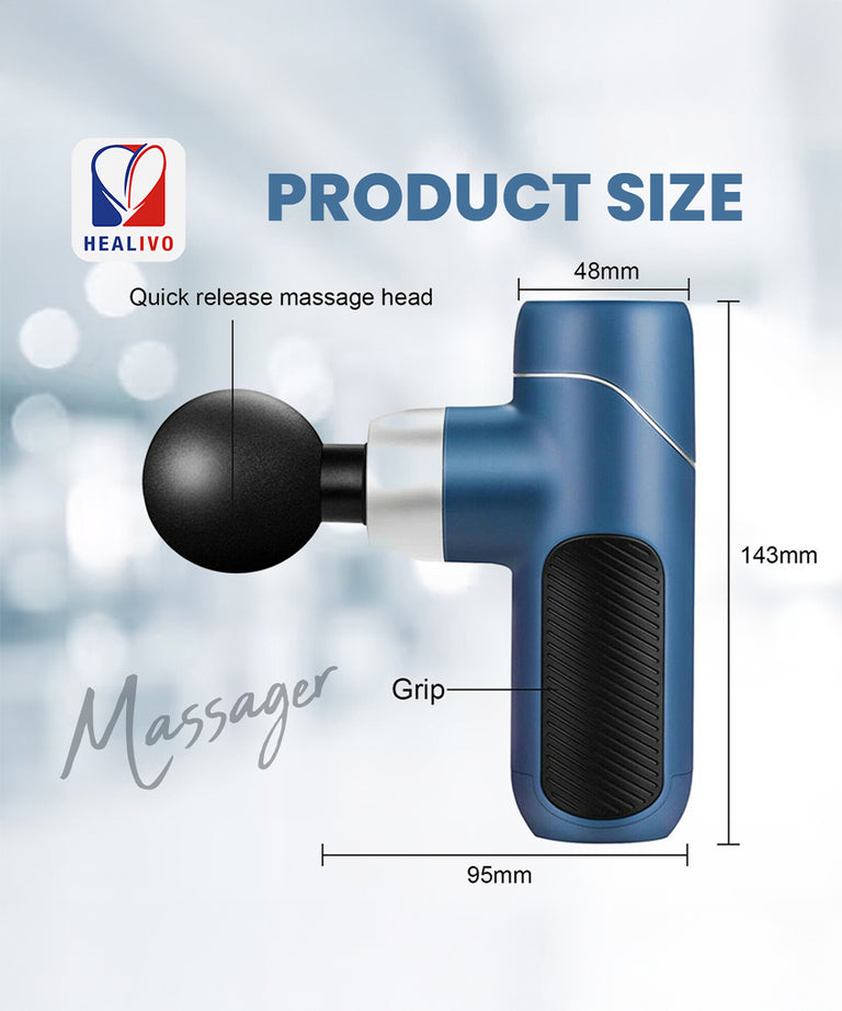 Gun Massager M1, Deep Tissue Pain Relief Device With 4 Massage Heads, Dual Bearing Motor, 2000mAh Battery, 12mm Amplitude for Muscle Recovery for Men and Women - Gym, Home and Office