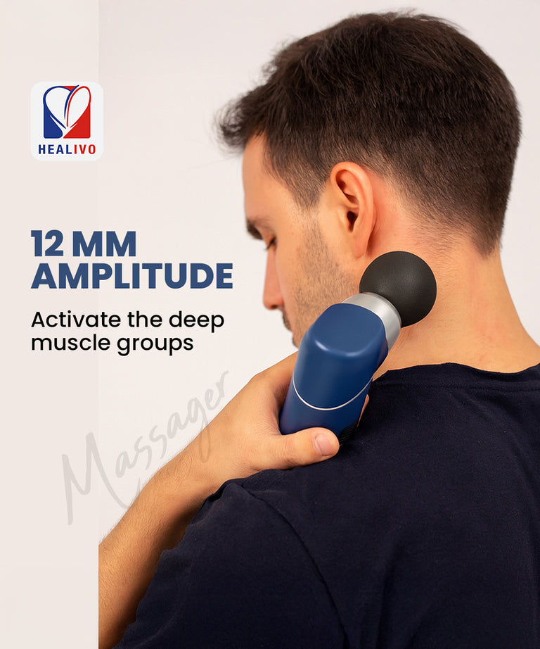 Gun Massager M1, Deep Tissue Pain Relief Device With 4 Massage Heads, Dual Bearing Motor, 2000mAh Battery, 12mm Amplitude for Muscle Recovery for Men and Women - Gym, Home and Office