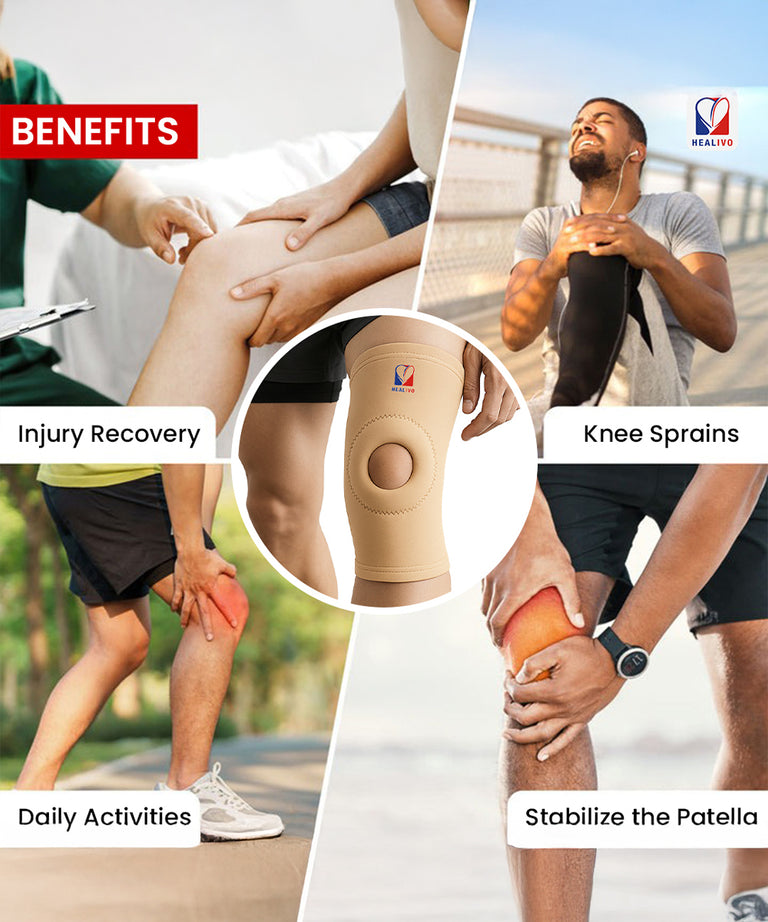Knee Cap Open Patella with Gel Ring for Pain Relief, Knee Support, Gym, Sports & Workout, Compression for Exercise, Running, Cycling for Men and Women (S)