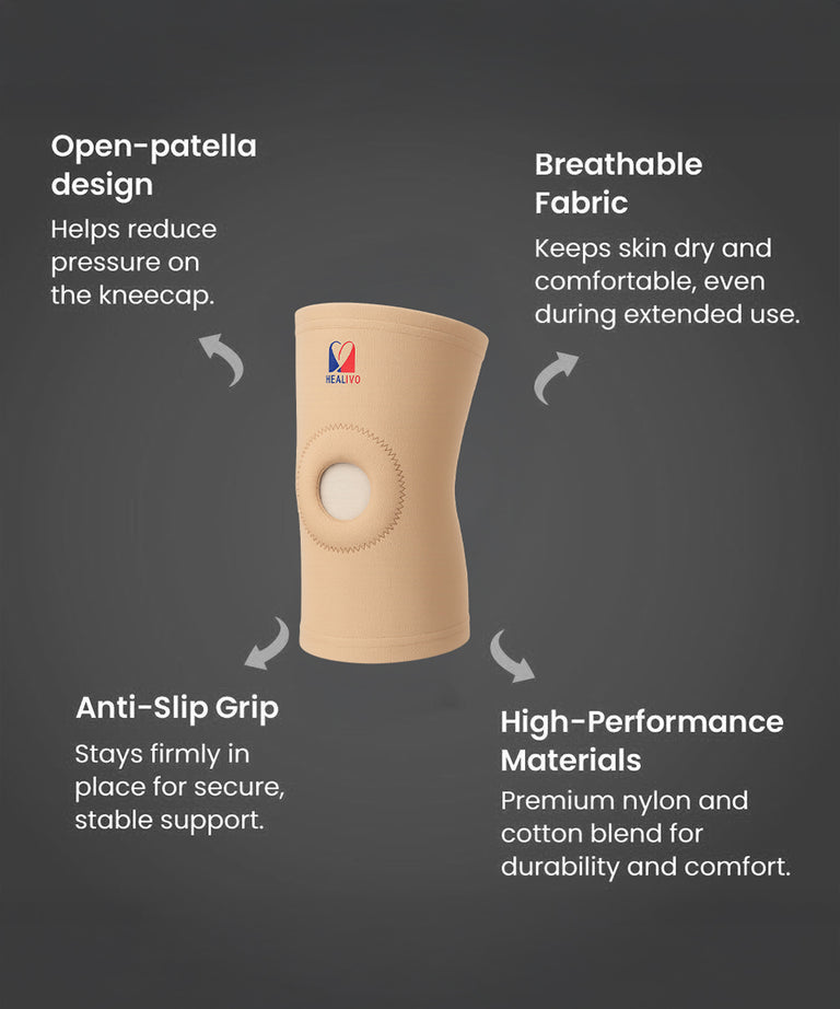 Knee Cap Open Patella with Gel Ring for Pain Relief, Knee Support, Gym, Sports & Workout, Compression for Exercise, Running, Cycling for Men and Women (S)