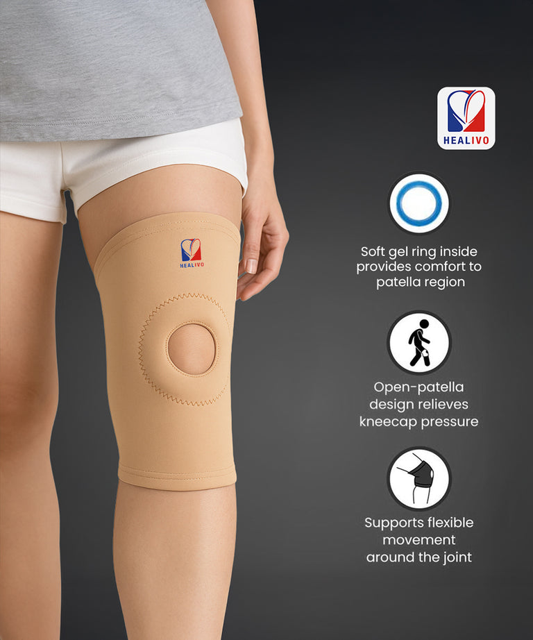 Knee Cap Open Patella with Gel Ring for Pain Relief, Knee Support, Gym, Sports & Workout, Compression for Exercise, Running, Cycling for Men and Women (S)