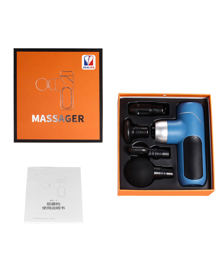 Gun Massager M1, Deep Tissue Pain Relief Device With 4 Massage Heads, Dual Bearing Motor, 2000mAh Battery, 12mm Amplitude for Muscle Recovery for Men and Women - Gym, Home and Office