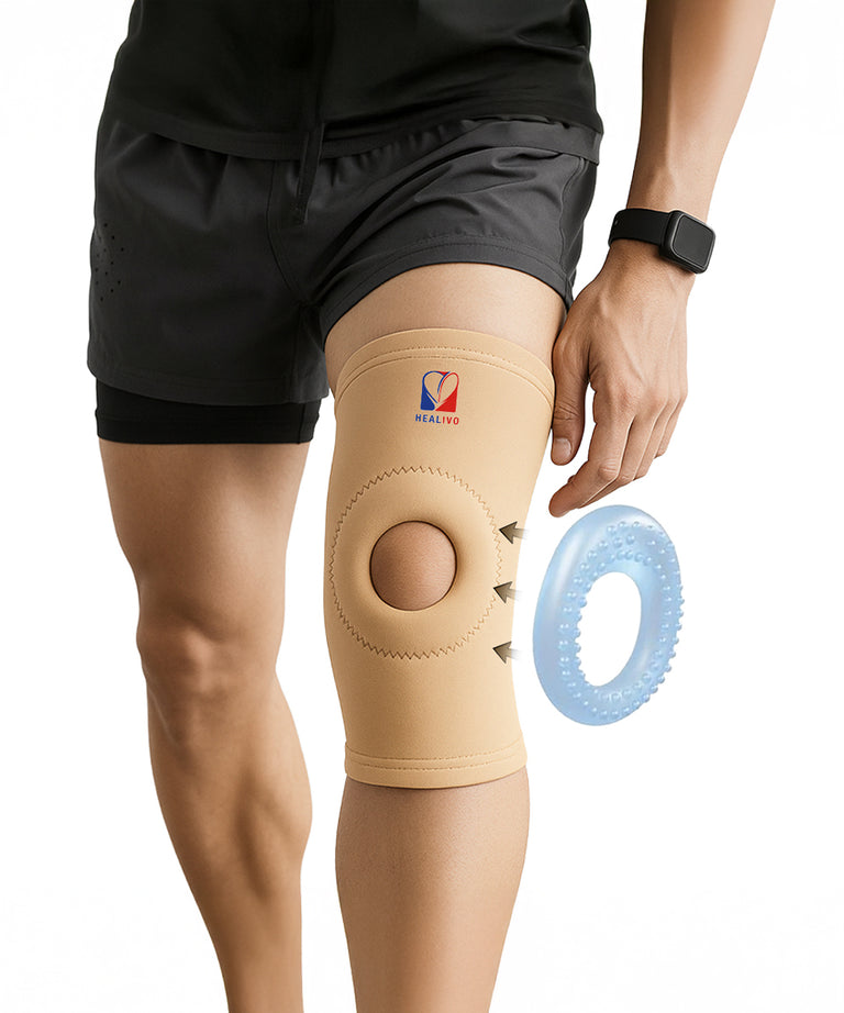Knee Cap Open Patella with Gel Ring for Pain Relief, Knee Support, Gym, Sports & Workout, Compression for Exercise, Running, Cycling for Men and Women (S)